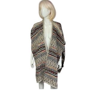 Anthropologie Z&L Knit Metallic Blend Open Front Boho Kimono Poncho OS